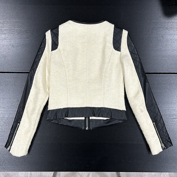 Bebe Wool Cropped Jacket with Faux Leather and Zipper Design Accents - XS. - Picture 8 of 9